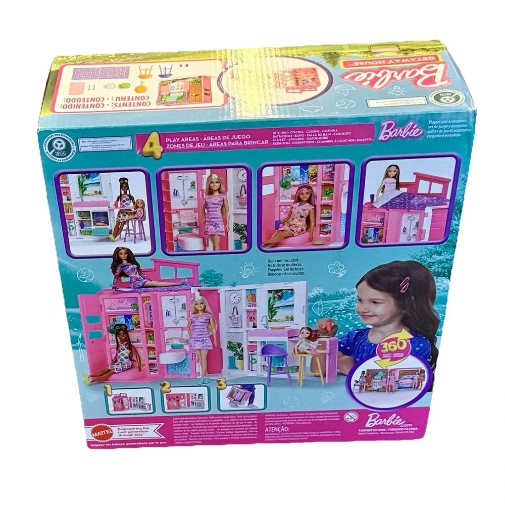 Barbie Getaway Doll House Playlet with 4 Play Areas and 11 Decor Accessories New